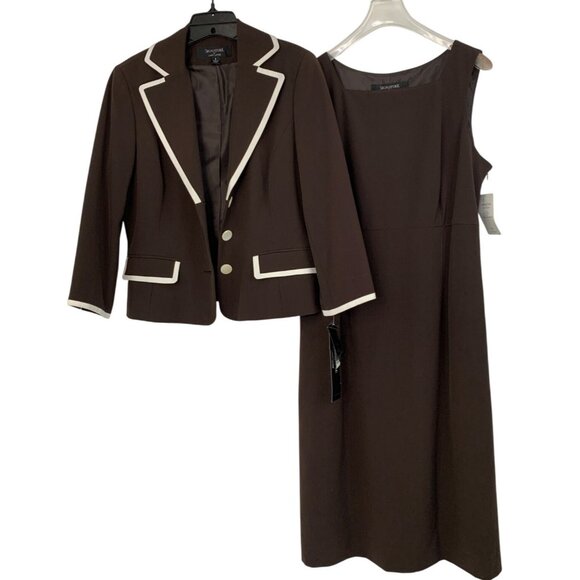 Signature Larry Levine Brown 2-Piece Set Size 6 Lined Dress & Blazer  NWT 8832 - Picture 1 of 10